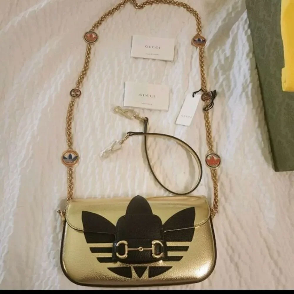 BNIB Ltd.Ed. GUCCI x ADIDAS Gold Metallic Leather Handbag #722009520981 $4250